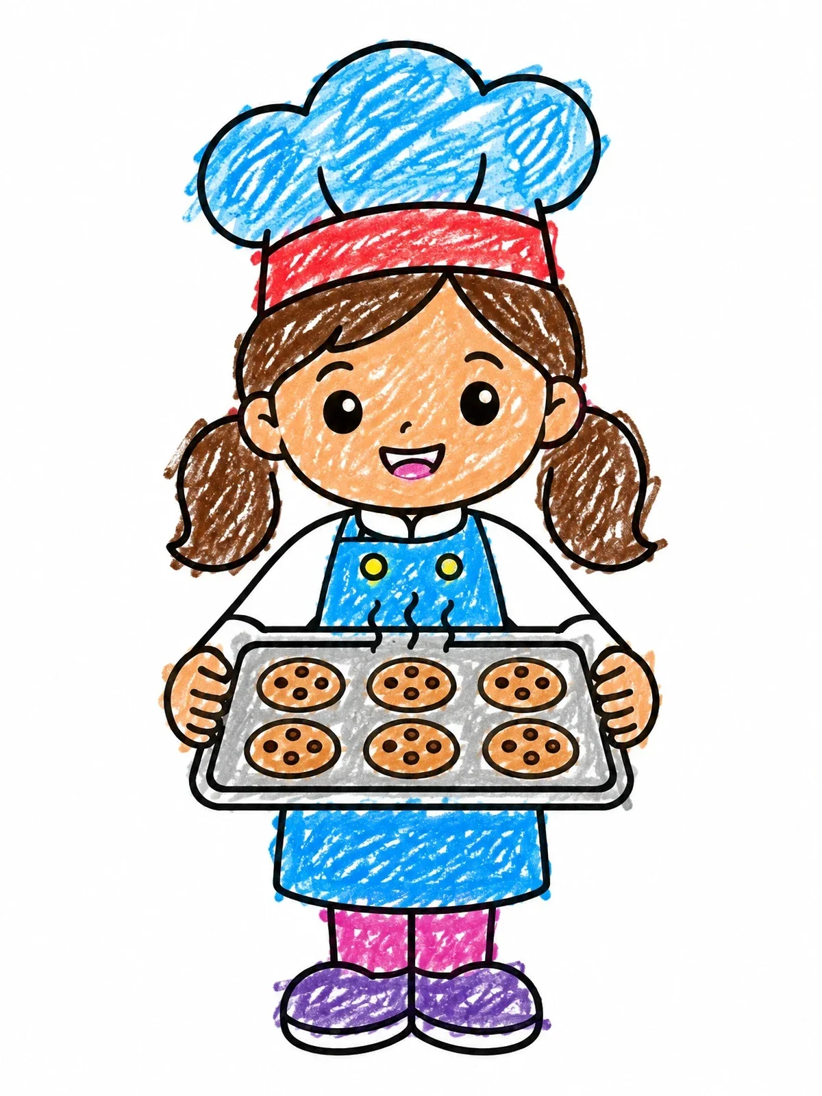 Colored example of the Little Girl Chef With Fresh Cookies coloring page