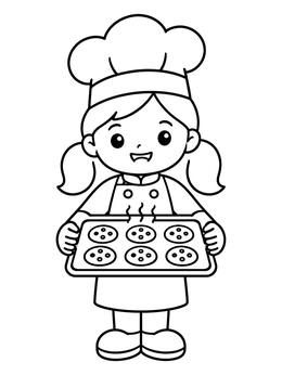 Free printable Little Girl Chef With Fresh Cookies coloring page