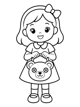 Free printable Little Girl Holding Cute Bear Purse coloring page