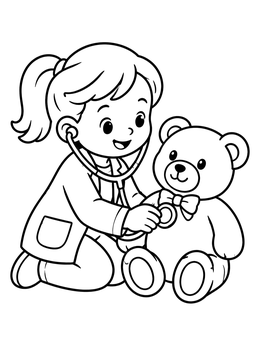 Free printable Little Girl Doctor Checking Teddy Bear coloring page