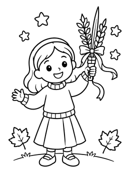 Free printable Little Girl Holding A Sukkot Lulav coloring page