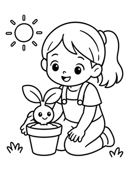 Free printable Little Girl With Lettuce Sprout coloring page