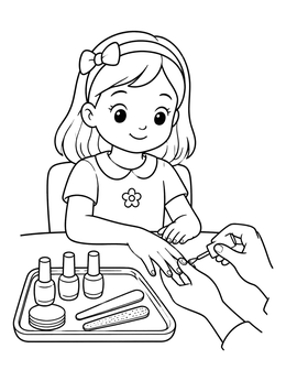 Free printable Little Girl Manicure Spa Day coloring page