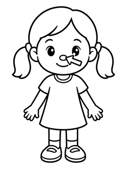 Free printable Little Girl Pointing To Her Nose coloring page