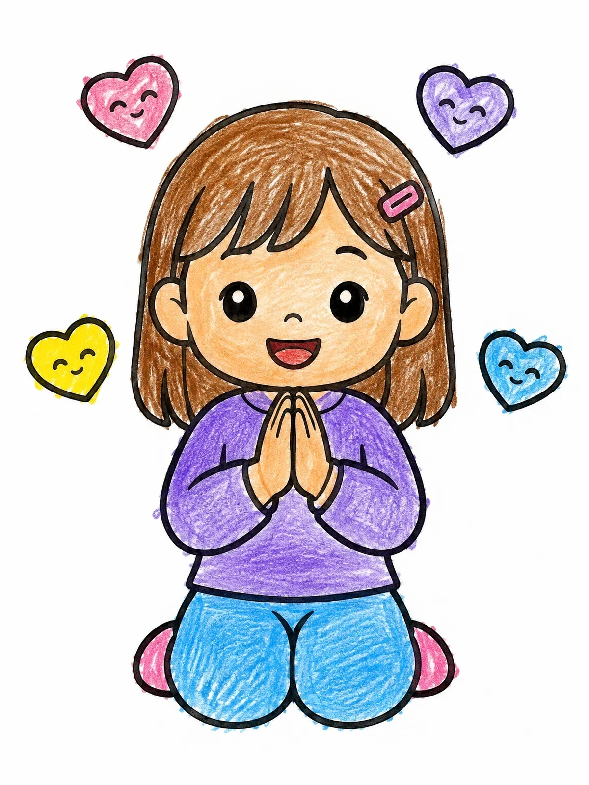 Colored example of the Little Girl Kneeling In Prayer coloring page