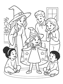 Free printable Little Girl Showing Witch Costume coloring page