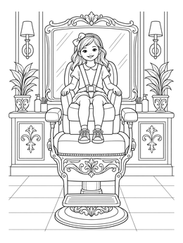 Free printable Little Girl In Vintage Barber Chair coloring page