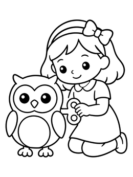 Free printable Little Girl With Wind Up Owl coloring page