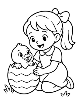 Free printable Little Girl With Hatched Easter Duckling coloring page