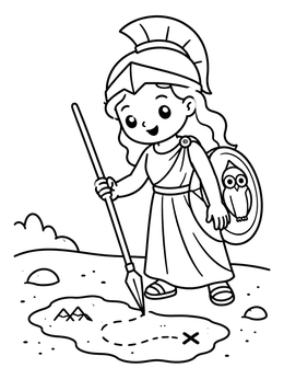 Free printable Little Goddess Athena Drawing A Map coloring page