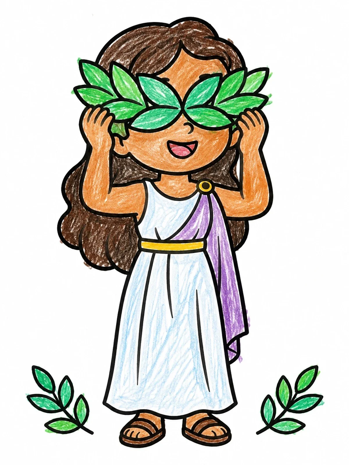 Colored example of the Little Goddess With Laurel Wreath coloring page