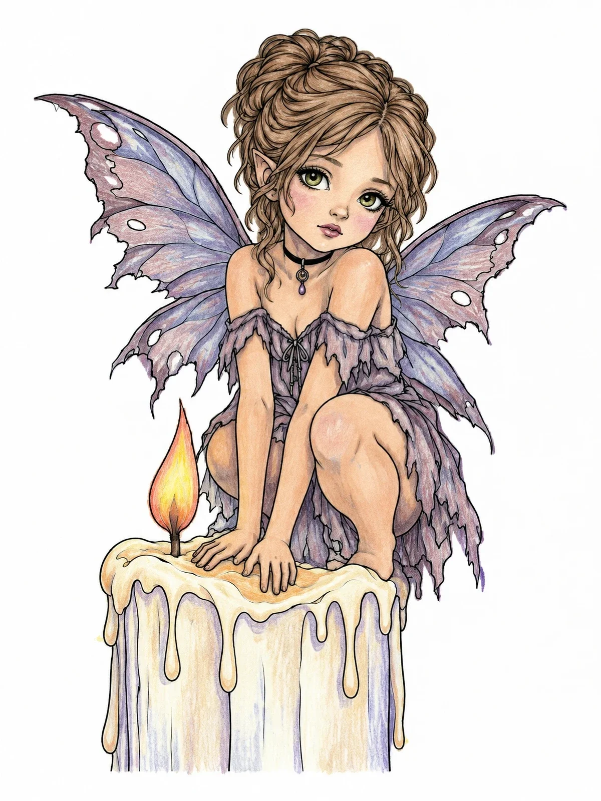 Colored example of the Little Gothic Fairy On Candle coloring page