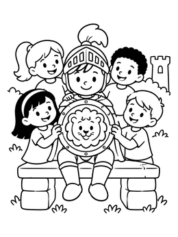 Free printable Little Knight With Friendly Friends coloring page