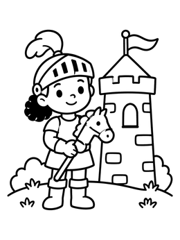 Free printable Little Knight With Hobby Horse coloring page