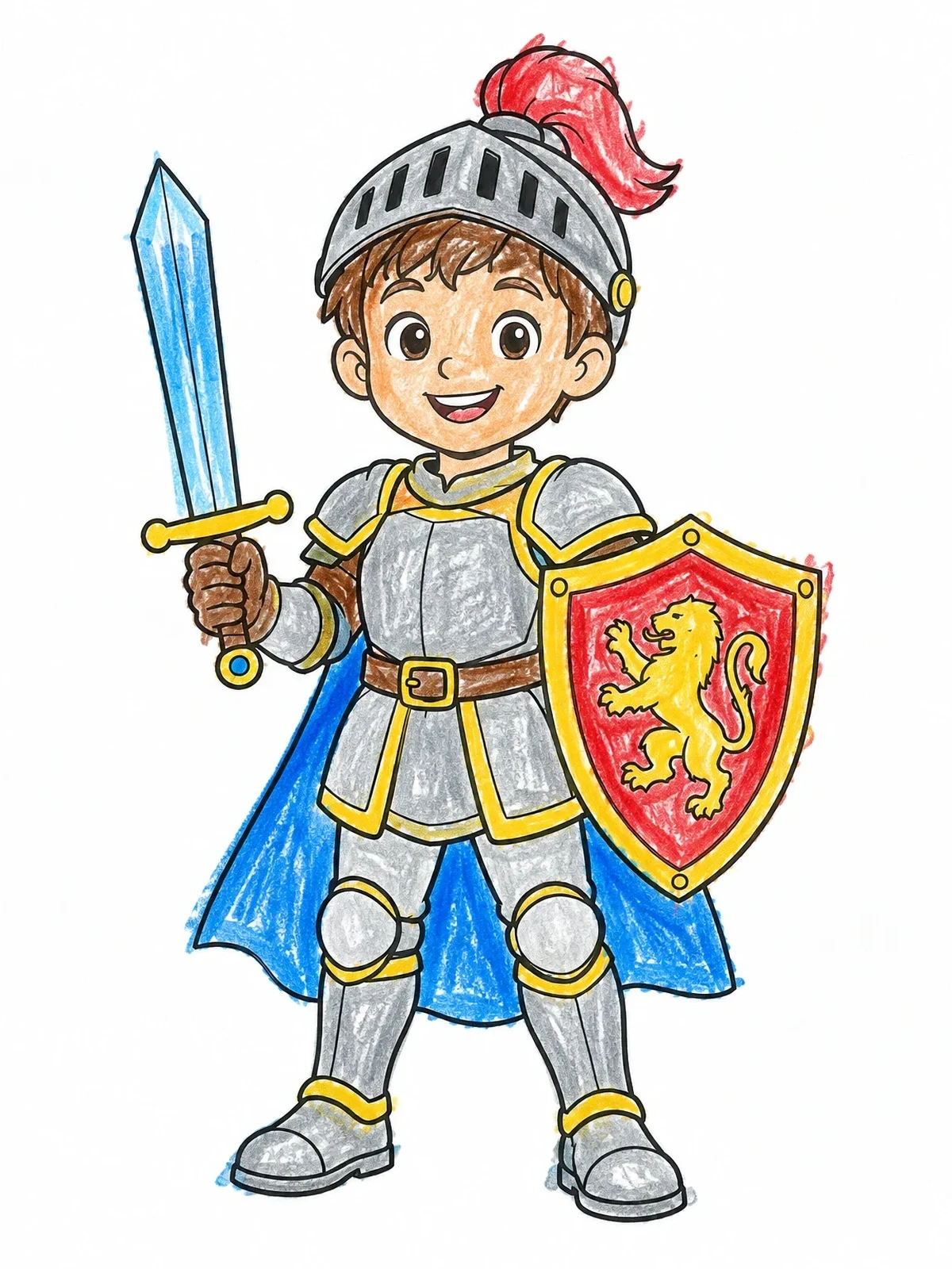 Colored example of the Little Knight With Sword And Shield coloring page