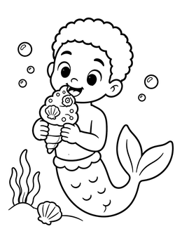Free printable Little Merman With Sweet Treat coloring page