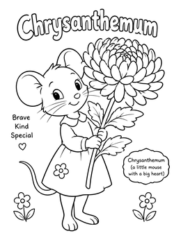 Free printable Little Mouse Holding A Giant Chrysanthemum coloring page