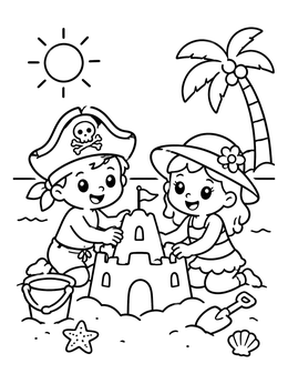 Free printable Little Pirate Building A Sandcastle coloring page