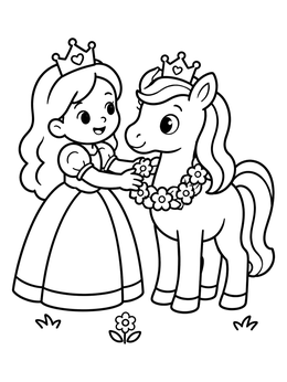 Free printable Little Princess With Crowned Pony coloring page