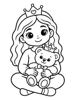 Free printable Little Princess With Crowned Teddy Bear coloring page