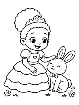 Free printable Little Princess Petting Cute Bunny coloring page