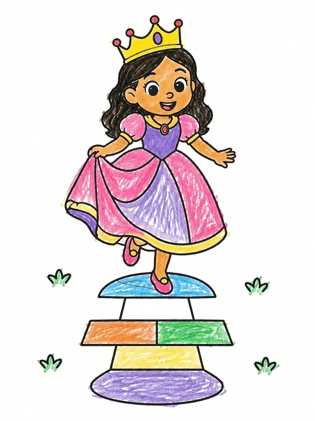 Colored example of the Little Queen Playing Hopscotch coloring page