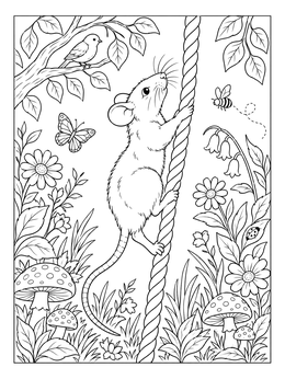 Free printable Little Rat Climbing A Garden Rope coloring page