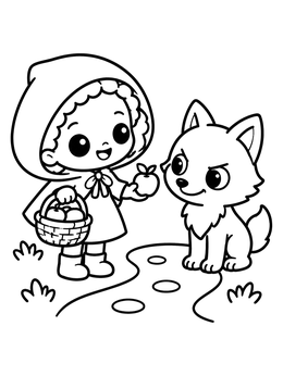 Free printable Little Red Riding Hood And Cute Wolf coloring page