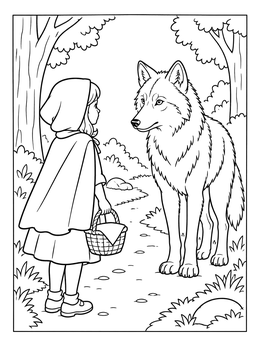 Free printable Little Red Riding Hood Meets The Wolf coloring page