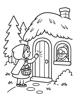 Free printable Little Red Riding Hood Visiting Grandmother coloring page