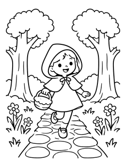 Free printable Little Red Riding Hood On Forest Path coloring page