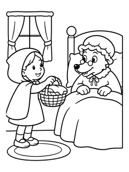 Free printable Red Riding Hood Visiting The Wolf coloring page
