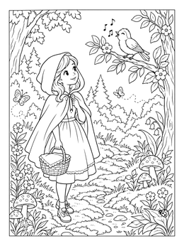 Free printable Little Red Riding Hood And Singing Bird coloring page
