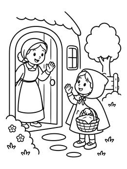 Free printable Little Red Riding Hood Saying Goodbye coloring page