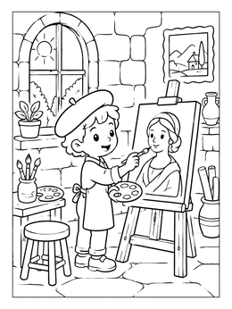 Free printable Little Renaissance Painter At The Easel coloring page