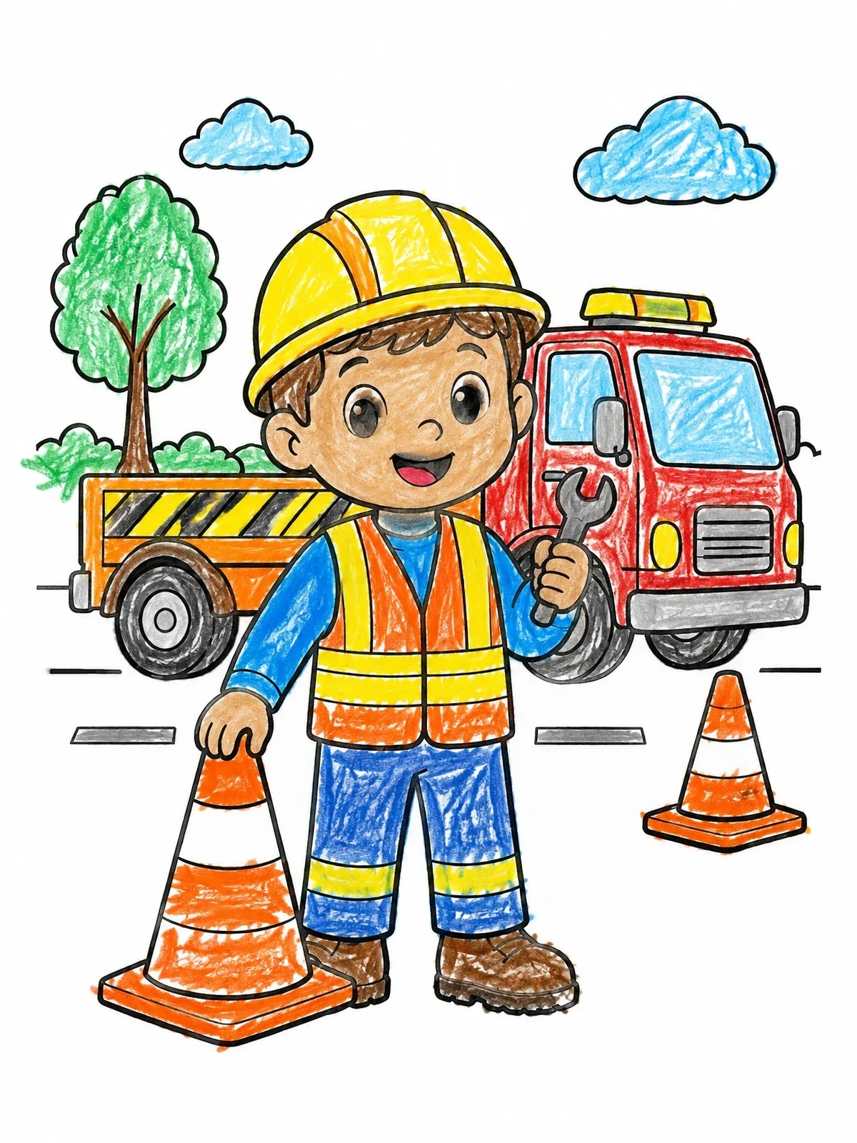 Colored example of the Little Road Worker With Truck coloring page