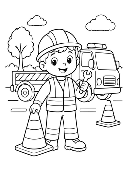 Free printable Little Road Worker With Truck coloring page