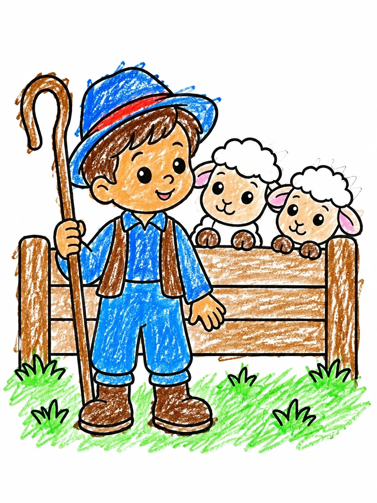 Colored example of the Little Shepherd Boy With Sheep coloring page