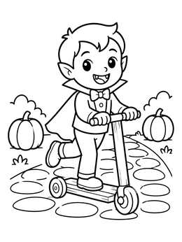 Free printable Little Vampire On A Scooter coloring page