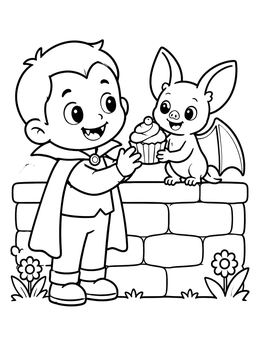 Free printable Little Vampire Sharing A Cupcake coloring page