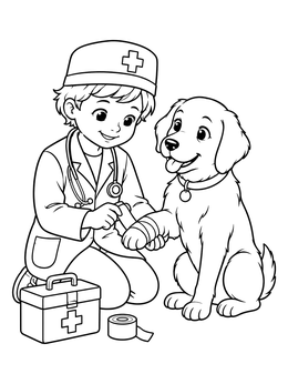 Free printable Little Veterinarian Bandaging A Puppy Paw coloring page