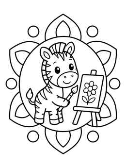 Free printable Little Zebra Painting A Flower coloring page