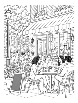 Free printable Lively Sidewalk Cafe And Restaurant coloring page