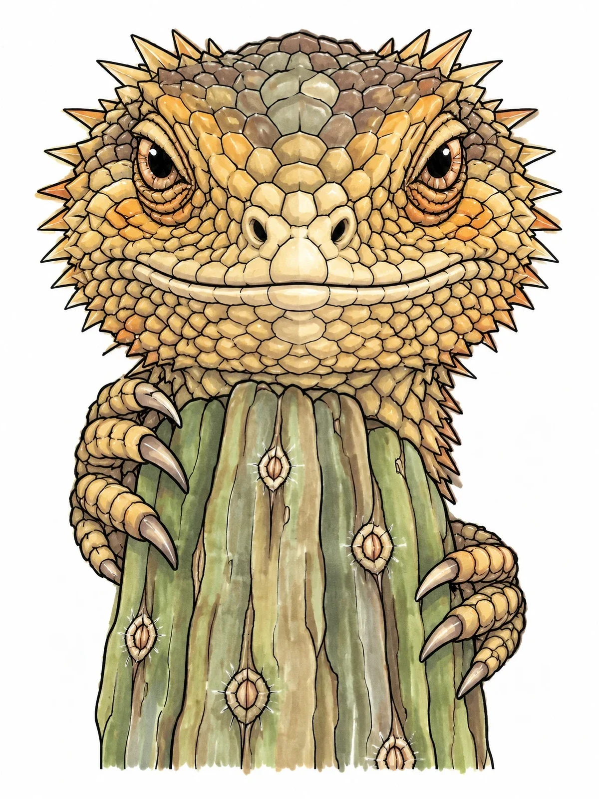 Colored example of the Bearded Dragon On Cactus Trunk coloring page