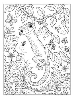Free printable Cute Gecko Hanging On Jungle Vine coloring page