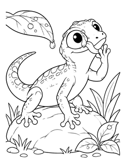 Free printable Cute Gecko Licking Eye coloring page
