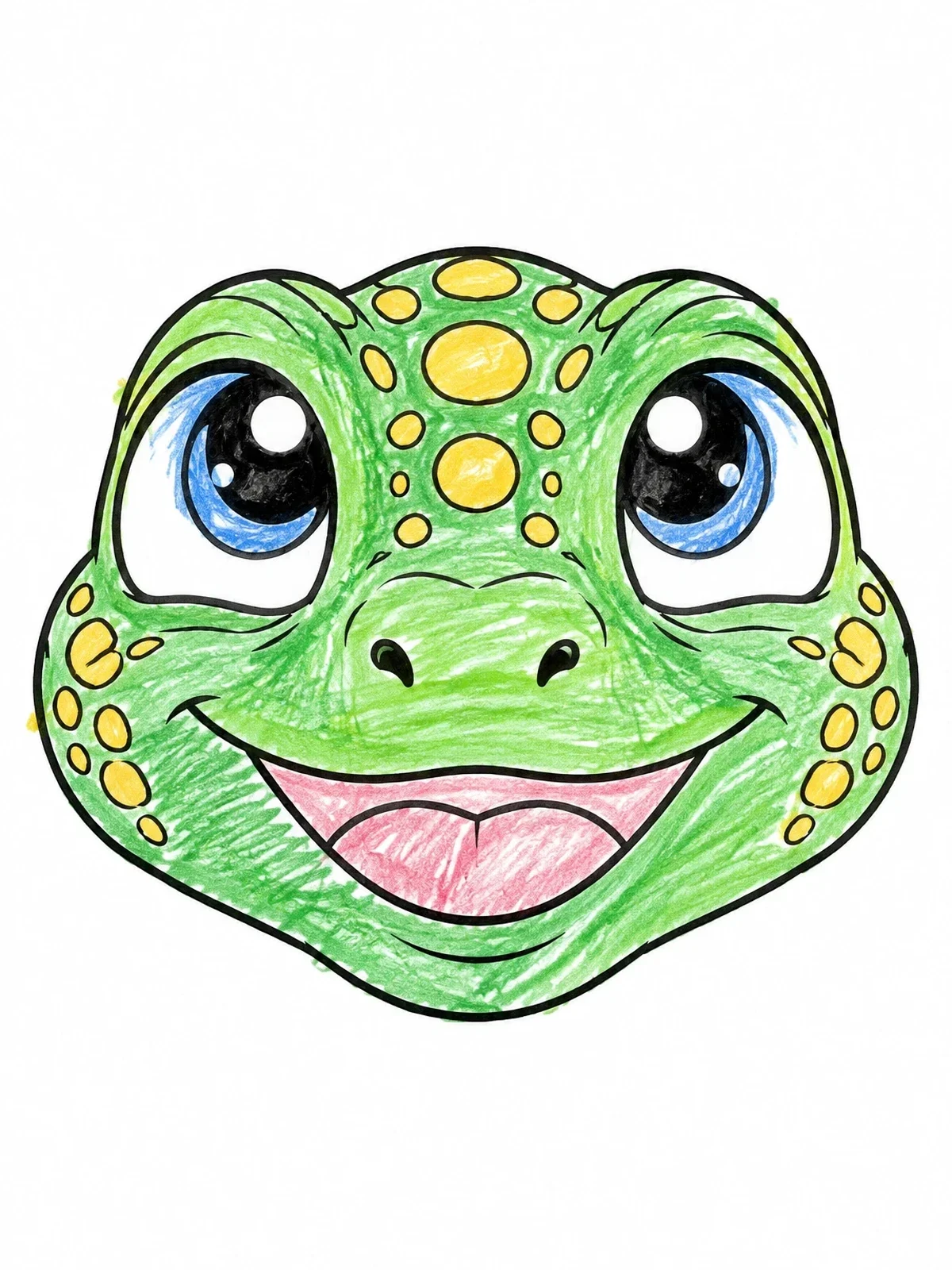 Colored example of the Cute Smiling Gecko Face coloring page