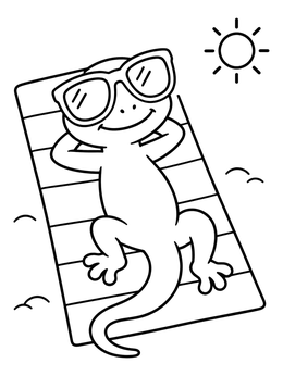 Free printable Lizard Sunbathing On Beach Towel coloring page
