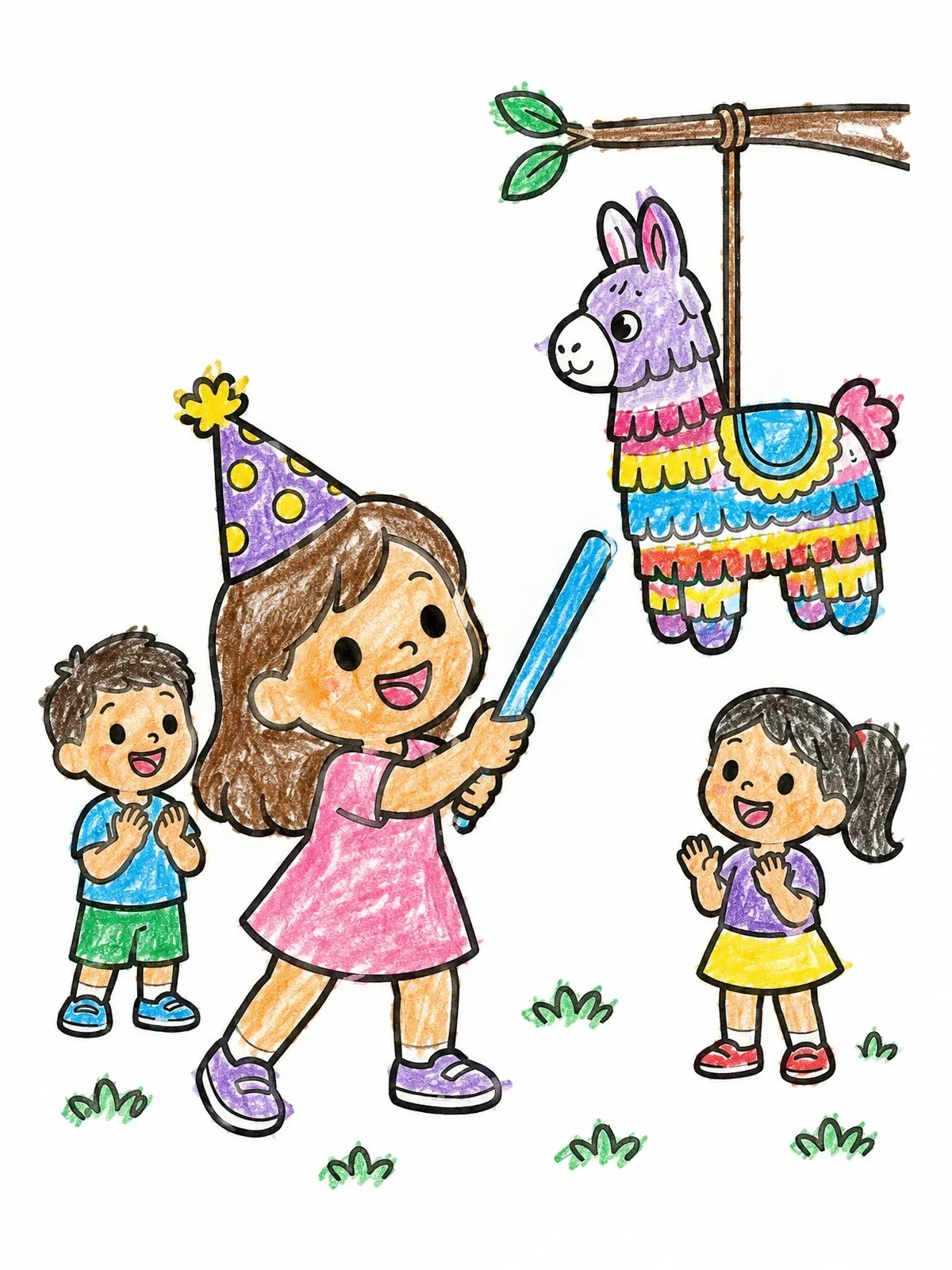 Colored example of the Llama Piñata Birthday Fun coloring page