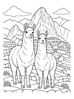Free printable Llamas At Machu Picchu Ruins coloring page